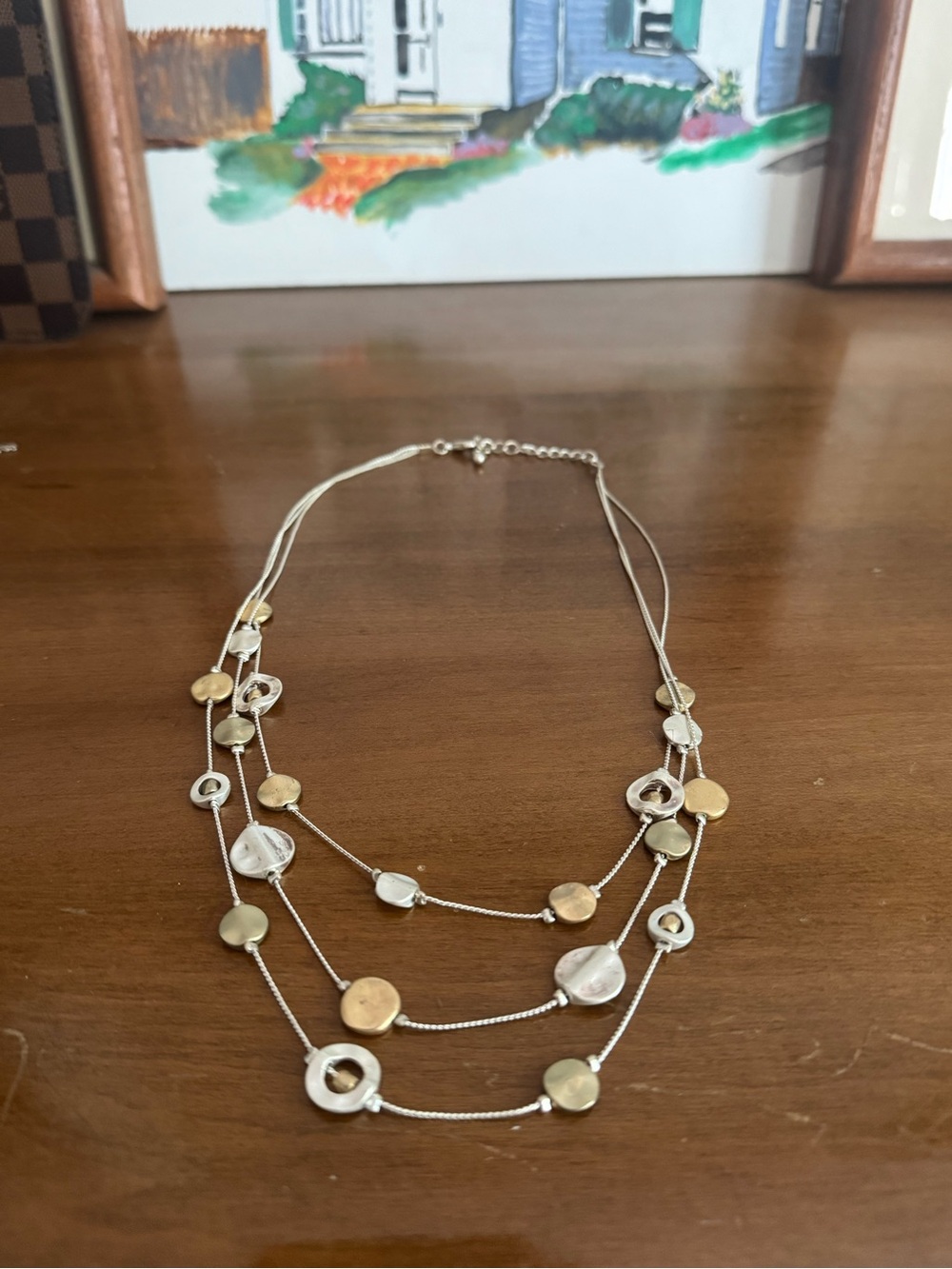 Multi-Row Gold and Silver Disc Necklace - Women Jewelry